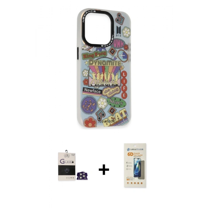 MARSİLYAN™- iPhone 14 Pro Max Kılıf Siluet Çizgi Koleksiyonu - Siyah 6D Mat Seramik Hayalet Nano Ekran Koruyucu + Bilvis Titan Kamera Lens - GS