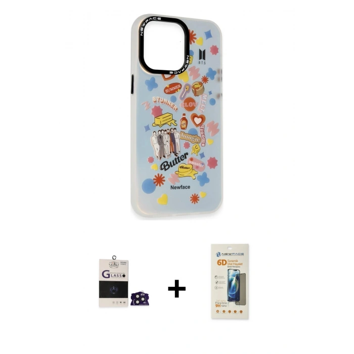 MARSİLYAN™- iPhone 14 Pro Max Kılıf Siluet Çizgi Koleksiyonu - Siyah 6D Mat Seramik Hayalet Nano Ekran Koruyucu + Bilvis Titan Kamera Lens - DNMR