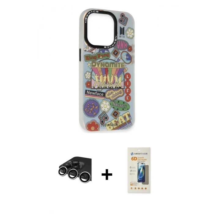 MARSİLYAN™- iPhone 14 Pro Max Kılıf Siluet Çizgi Koleksiyonu - Siyah 6D Mat Seramik Hayalet Nano Ekran Koruyucu + Raze Metal Kamera Lens - GS