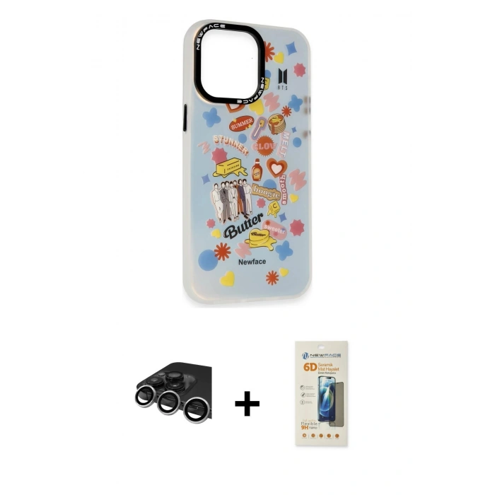MARSİLYAN™- iPhone 14 Pro Max Kılıf Siluet Çizgi Koleksiyonu - Siyah 6D Mat Seramik Hayalet Nano Ekran Koruyucu + Raze Metal Kamera Lens - GS