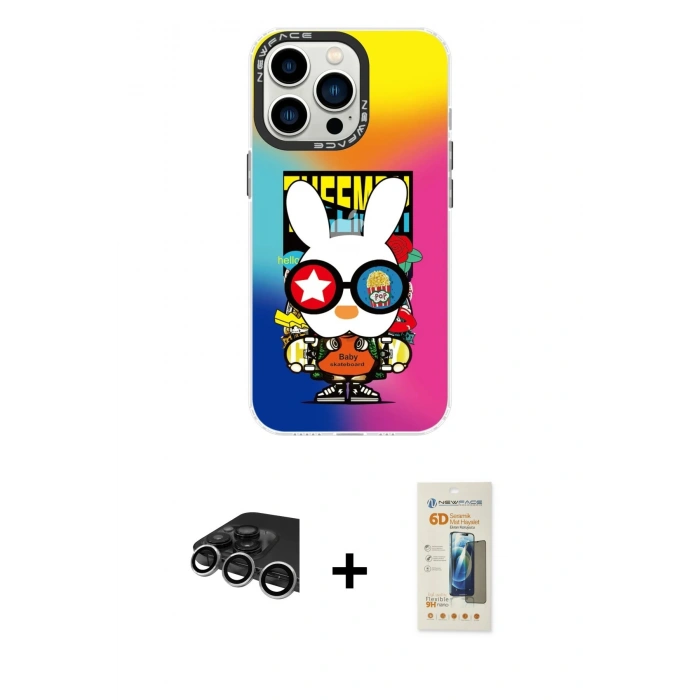 MARSİLYAN™- iPhone 14 Pro Max Kılıf Siluet Çizgi Koleksiyonu - Siyah 6D Mat Seramik Hayalet Nano Ekran Koruyucu + Raze Metal Kamera Lens - GS