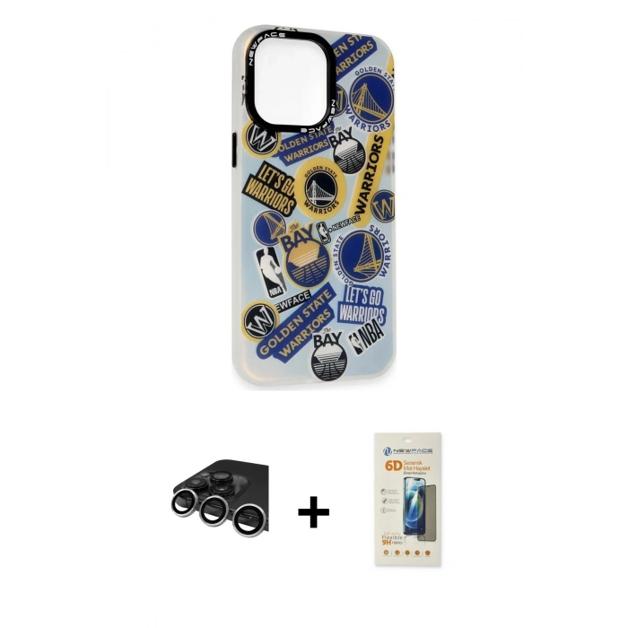 MARSİLYAN™- iPhone 14 Pro Max Kılıf Siluet Çizgi Koleksiyonu - Siyah 6D Mat Seramik Hayalet Nano Ekran Koruyucu + Raze Metal Kamera Lens - GS