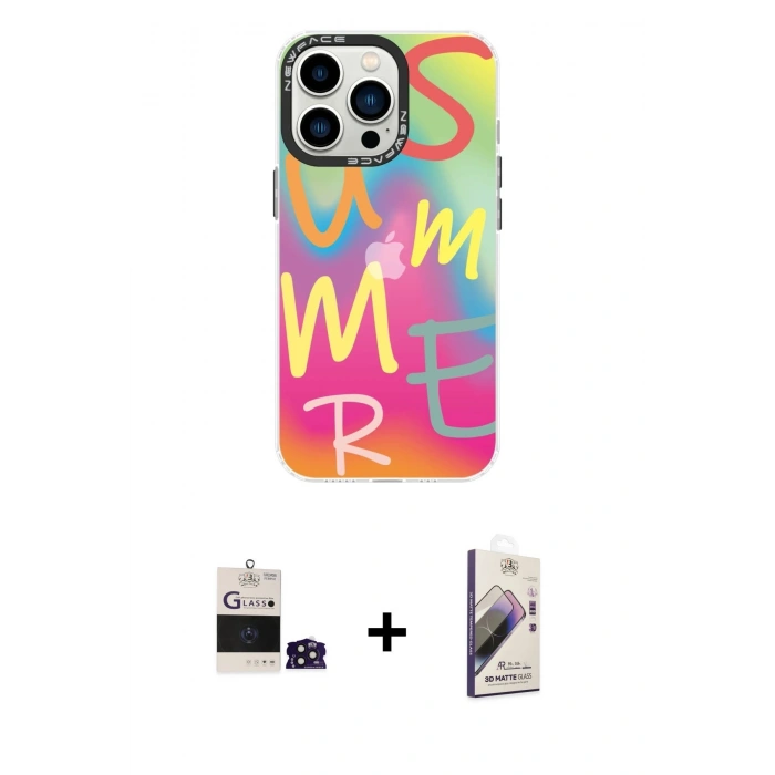 MARSİLYAN™- iPhone 14 Pro Max Kılıf Siluet Çizgi Koleksiyonu - Siyah Bilvis 3D Mat Cam Ekran Koruyucu + Bilvis Titan Kamera Lens - DNMR