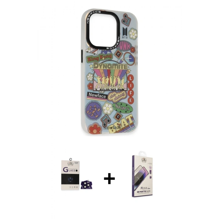 MARSİLYAN™- iPhone 14 Pro Max Kılıf Siluet Çizgi Koleksiyonu - Siyah Bilvis 3D Mat Cam Ekran Koruyucu + Bilvis Titan Kamera Lens - DNMR