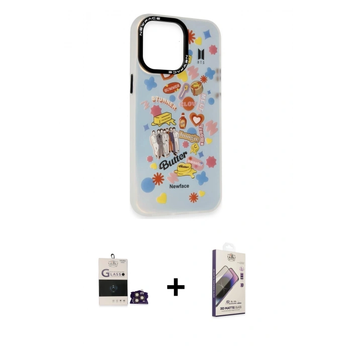 MARSİLYAN™- iPhone 14 Pro Max Kılıf Siluet Çizgi Koleksiyonu - Siyah Bilvis 3D Mat Cam Ekran Koruyucu + Bilvis Titan Kamera Lens - GD