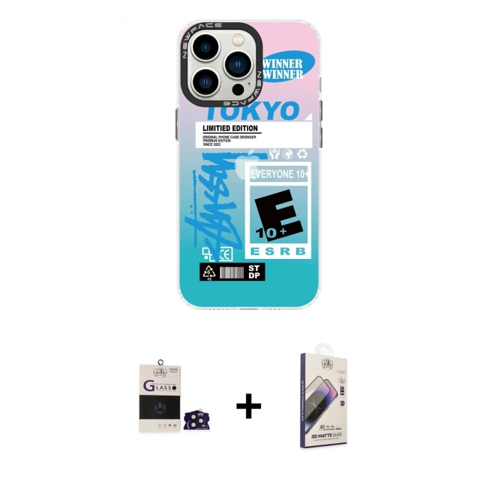 MARSİLYAN™- iPhone 14 Pro Max Kılıf Siluet Çizgi Koleksiyonu - Siyah Bilvis 3D Mat Cam Ekran Koruyucu + Bilvis Titan Kamera Lens - DNMR