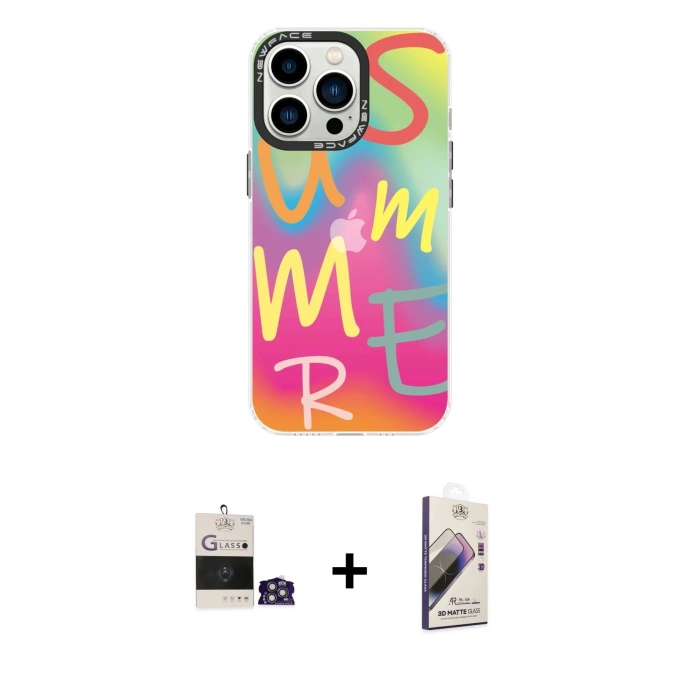 MARSİLYAN™- iPhone 14 Pro Max Kılıf Siluet Çizgi Koleksiyonu - Siyah Bilvis 3D Mat Cam Ekran Koruyucu + Bilvis Titan Kamera Lens - GS