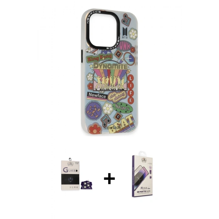 MARSİLYAN™- iPhone 14 Pro Max Kılıf Siluet Çizgi Koleksiyonu - Siyah Bilvis 3D Mat Cam Ekran Koruyucu + Bilvis Titan Kamera Lens - GS