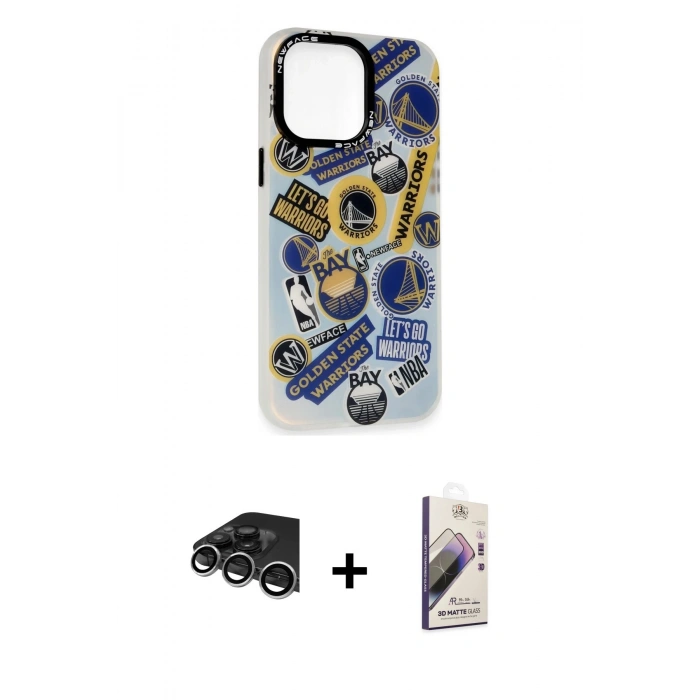 MARSİLYAN™- iPhone 14 Pro Max Kılıf Siluet Çizgi Koleksiyonu - Siyah Bilvis 3D Mat Cam Ekran Koruyucu + Gümüş Raze Metal Kamera Lens