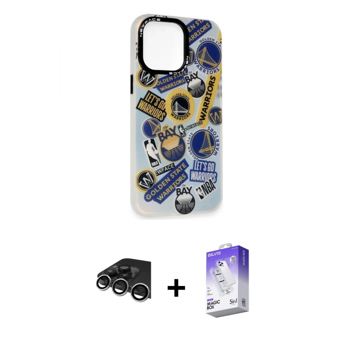 MARSİLYAN™- iPhone 14 Pro Max Kılıf Siluet Çizgi Koleksiyonu - Siyah Bilvis 5in1 3D Magic Cam Ekran Koruyucu + Raze Metal Kamera Lens - GS