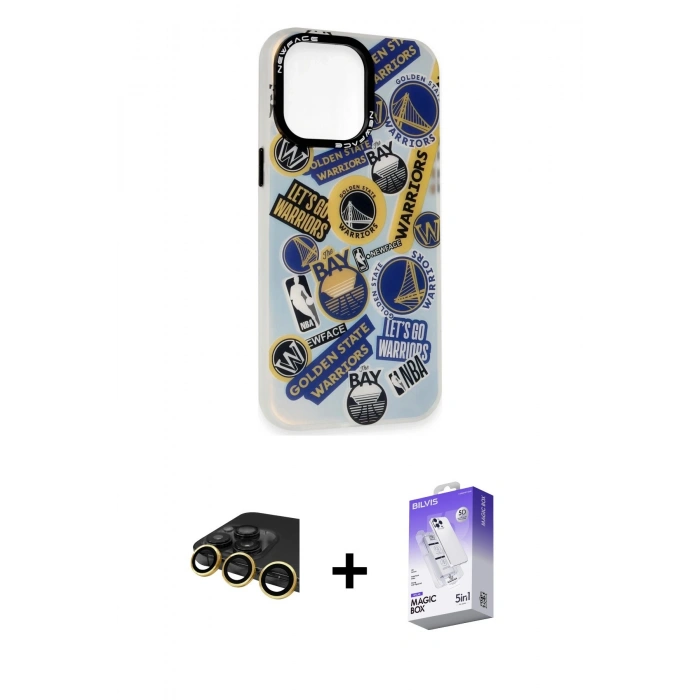MARSİLYAN™- iPhone 14 Pro Max Kılıf Siluet Çizgi Koleksiyonu - Siyah Bilvis 5in1 3D Magic Cam Ekran Koruyucu + Raze Metal Kamera Lens - GD