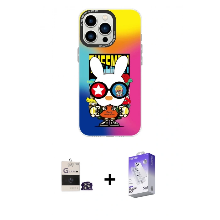 MARSİLYAN™- iPhone 14 Pro Max Kılıf Siluet Çizgi Koleksiyonu - Siyah Bilvis 5in1 3D Magic Cam Ekran Koruyucu + Bilvis Titan Kamera Lens - GS