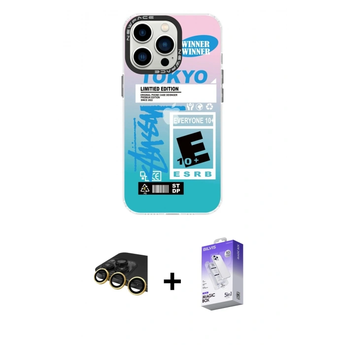 MARSİLYAN™- iPhone 14 Pro Max Kılıf Siluet Çizgi Koleksiyonu - Siyah Bilvis 5in1 3D Magic Cam Ekran Koruyucu + Raze Metal Kamera Lens - GD