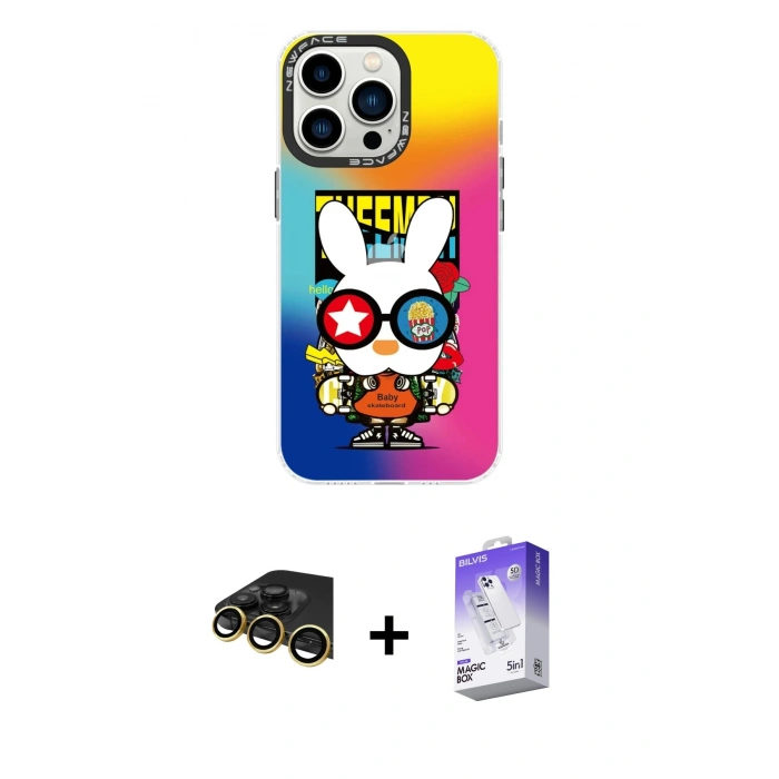 MARSİLYAN™- iPhone 14 Pro Max Kılıf Siluet Çizgi Koleksiyonu - Siyah Bilvis 5in1 3D Magic Cam Ekran Koruyucu + Raze Metal Kamera Lens - GD