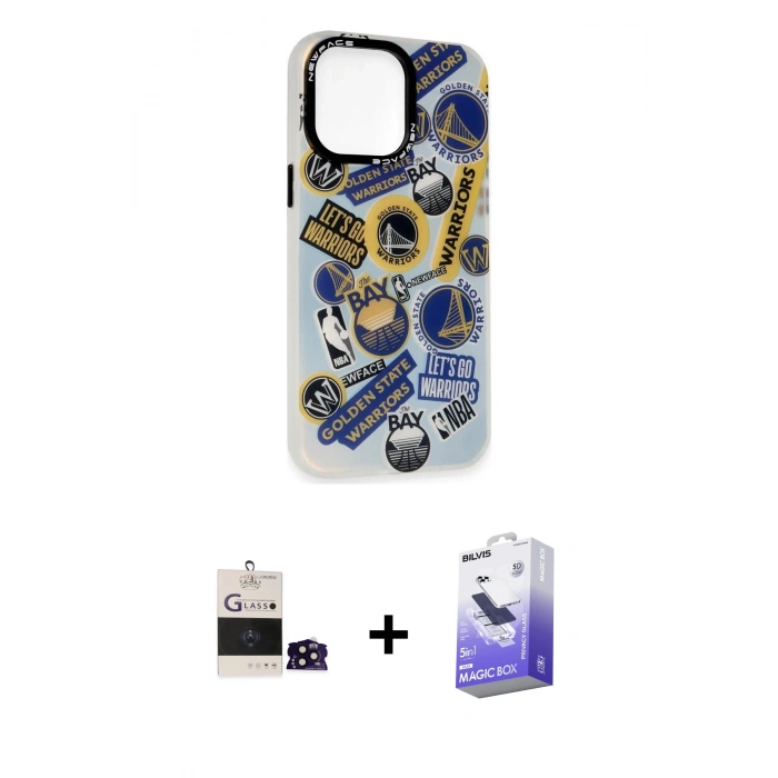 MARSİLYAN™- iPhone 14 Pro Max Kılıf Siluet Çizgi Koleksiyonu - Siyah Bilvis 5in1 5D Magic Hayalet Cam Ekran Koruyucu + Bilvis Titan Kamera Lens - SH