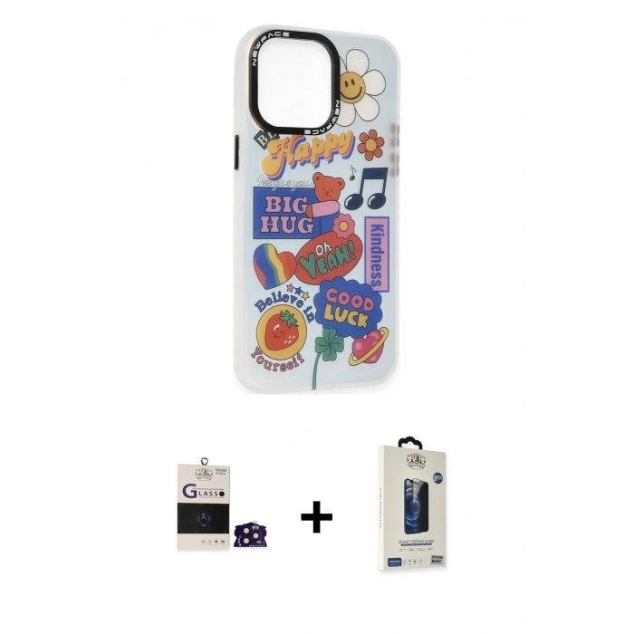 MARSİLYAN™- iPhone 14 Pro Max Kılıf Siluet Çizgi Koleksiyonu - Siyah Bilvis Hayalet Cam Ekran Koruyucu + Bilvis Titan Kamera Lens - DNMR