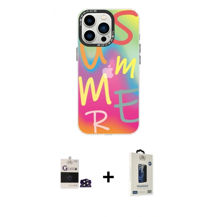 MARSİLYAN™- iPhone 14 Pro Max Kılıf Siluet Çizgi Koleksiyonu - Siyah Bilvis Hayalet Cam Ekran Koruyucu + Bilvis Titan Kamera Lens - DNMR