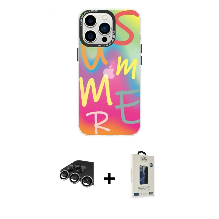 MARSİLYAN™- iPhone 14 Pro Max Kılıf Siluet Çizgi Koleksiyonu - Siyah Bilvis Hayalet Cam Ekran Koruyucu + Raze Metal Kamera Lens - GS