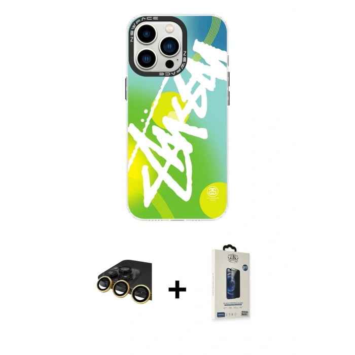 MARSİLYAN™- iPhone 14 Pro Max Kılıf Siluet Çizgi Koleksiyonu - Siyah Bilvis Hayalet Cam Ekran Koruyucu + Raze Metal Kamera Lens - GD