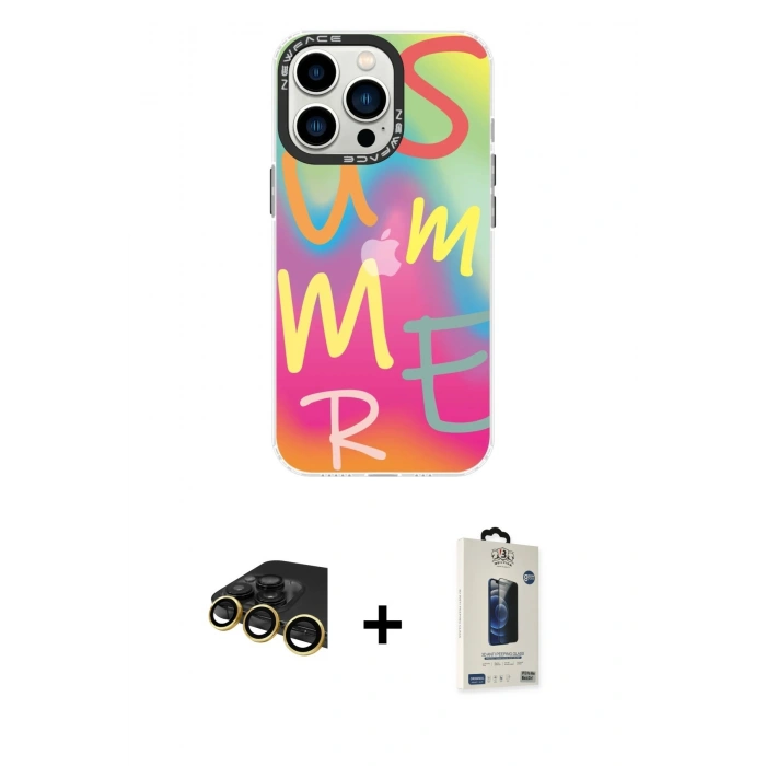 MARSİLYAN™- iPhone 14 Pro Max Kılıf Siluet Çizgi Koleksiyonu - Siyah Bilvis Hayalet Cam Ekran Koruyucu + Raze Metal Kamera Lens - GD