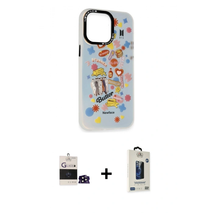 MARSİLYAN™- iPhone 14 Pro Max Kılıf Siluet Çizgi Koleksiyonu - Siyah Bilvis Hayalet Cam Ekran Koruyucu + Bilvis Titan Kamera Lens - SH