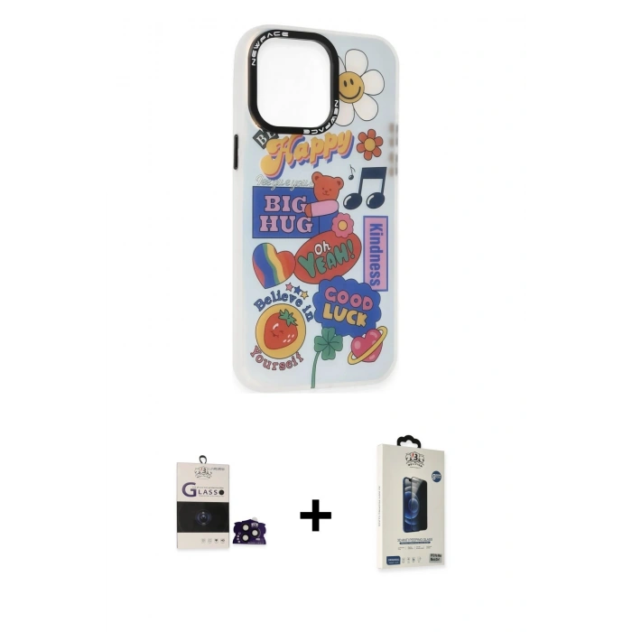 MARSİLYAN™- iPhone 14 Pro Max Kılıf Siluet Çizgi Koleksiyonu - Siyah Bilvis Hayalet Cam Ekran Koruyucu + Bilvis Titan Kamera Lens - SH