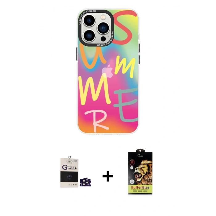 MARSİLYAN™- iPhone 14 Pro Max Kılıf Siluet Çizgi Koleksiyonu - Siyah Buffer Cam Ekran Koruyucu + Bilvis Titan Kamera Lens - DNMR