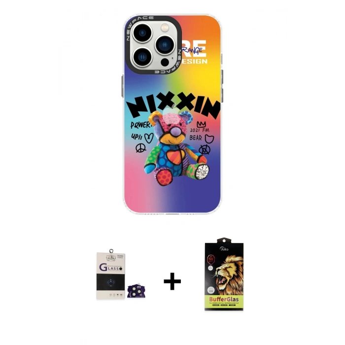 MARSİLYAN™- iPhone 14 Pro Max Kılıf Siluet Çizgi Koleksiyonu - Siyah Buffer Cam Ekran Koruyucu + Bilvis Titan Kamera Lens - DNMR