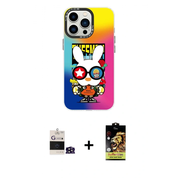 MARSİLYAN™- iPhone 14 Pro Max Kılıf Siluet Çizgi Koleksiyonu - Siyah Buffer Cam Ekran Koruyucu + Bilvis Titan Kamera Lens - DNMR