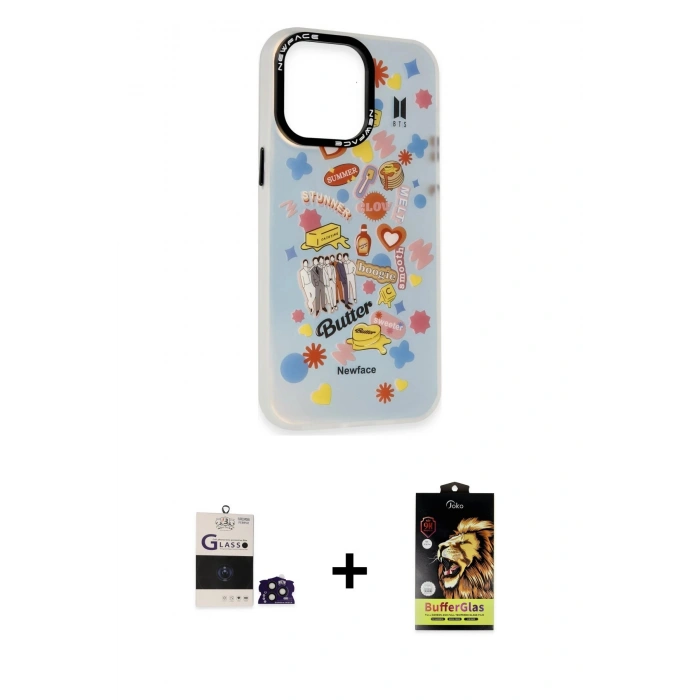 MARSİLYAN™- iPhone 14 Pro Max Kılıf Siluet Çizgi Koleksiyonu - Siyah Buffer Cam Ekran Koruyucu + Bilvis Titan Kamera Lens - DNMR