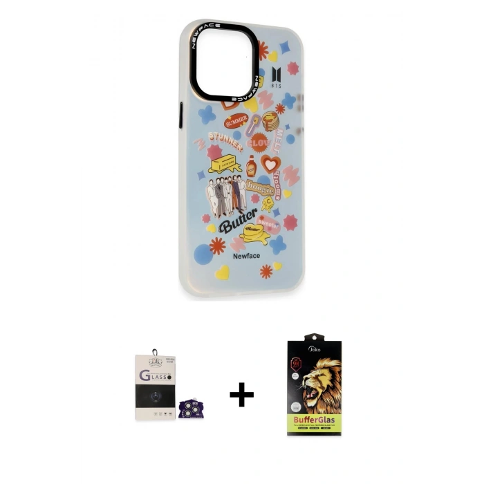 MARSİLYAN™- iPhone 14 Pro Max Kılıf Siluet Çizgi Koleksiyonu - Siyah Buffer Cam Ekran Koruyucu + Gümüş Bilvis Titan Kamera Lens