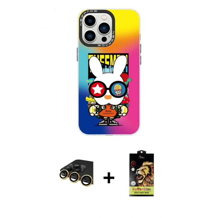 MARSİLYAN™- iPhone 14 Pro Max Kılıf Siluet Çizgi Koleksiyonu - Siyah Buffer Cam Ekran Koruyucu + Raze Metal Kamera Lens - GD