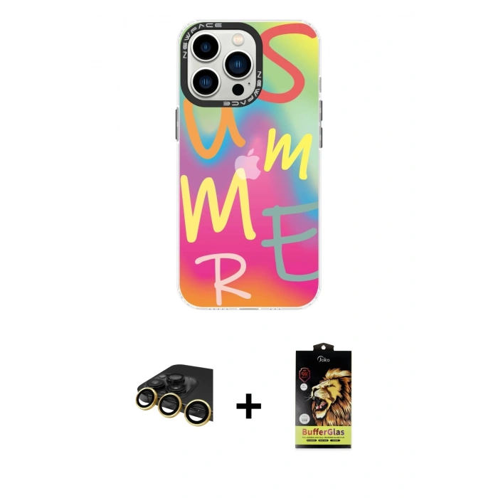 MARSİLYAN™- iPhone 14 Pro Max Kılıf Siluet Çizgi Koleksiyonu - Siyah Buffer Cam Ekran Koruyucu + Raze Metal Kamera Lens - GD