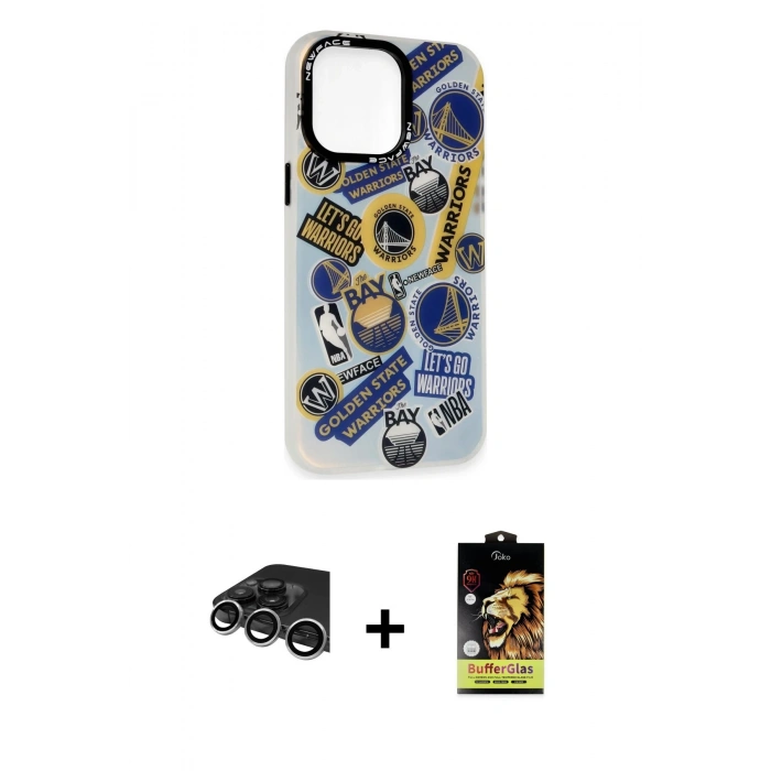 MARSİLYAN™- iPhone 14 Pro Max Kılıf Siluet Çizgi Koleksiyonu - Siyah Buffer Cam Ekran Koruyucu + Raze Metal Kamera Lens - GS