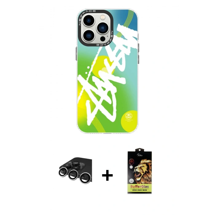 MARSİLYAN™- iPhone 14 Pro Max Kılıf Siluet Çizgi Koleksiyonu - Siyah Buffer Cam Ekran Koruyucu + Raze Metal Kamera Lens - GS