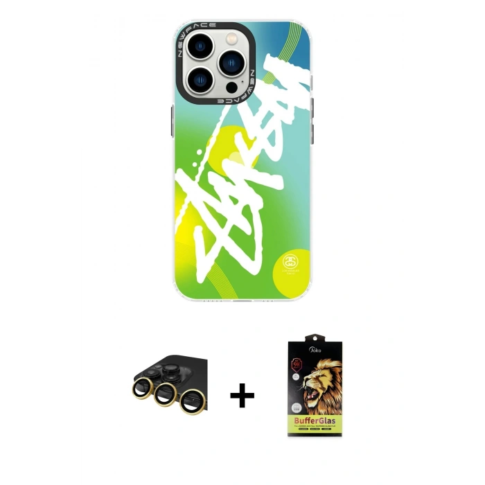MARSİLYAN™- iPhone 14 Pro Max Kılıf Siluet Çizgi Koleksiyonu - Siyah Buffer Cam Ekran Koruyucu + Raze Metal Kamera Lens - GD
