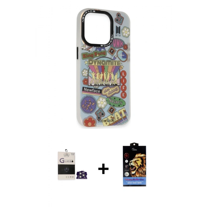 MARSİLYAN™- iPhone 14 Pro Max Kılıf Siluet Çizgi Koleksiyonu - Siyah Buffer Hayalet Cam Ekran Koruyucu + Bilvis Titan Kamera Lens - GS