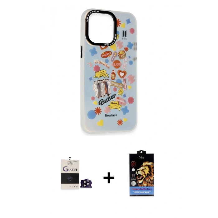 MARSİLYAN™- iPhone 14 Pro Max Kılıf Siluet Çizgi Koleksiyonu - Siyah Buffer Hayalet Cam Ekran Koruyucu + Bilvis Titan Kamera Lens - SH