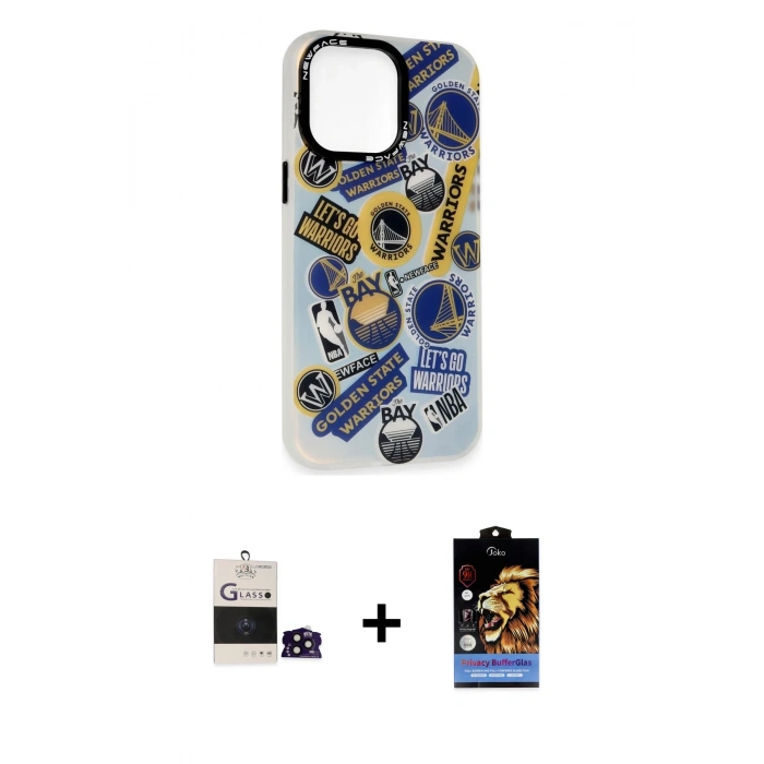 MARSİLYAN™- iPhone 14 Pro Max Kılıf Siluet Çizgi Koleksiyonu - Siyah Buffer Hayalet Cam Ekran Koruyucu + Bilvis Titan Kamera Lens - SH