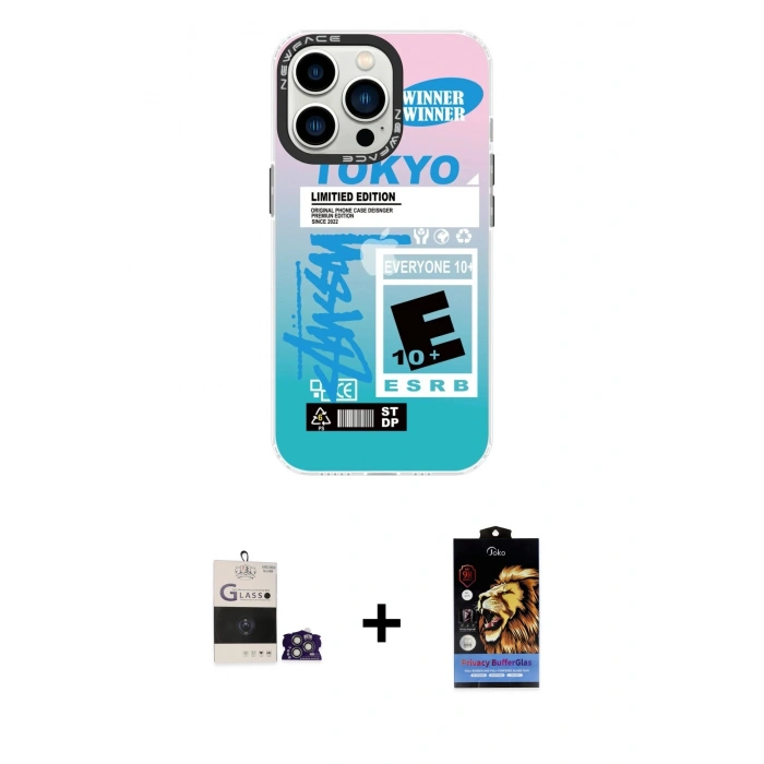 MARSİLYAN™- iPhone 14 Pro Max Kılıf Siluet Çizgi Koleksiyonu - Siyah Buffer Hayalet Cam Ekran Koruyucu + Bilvis Titan Kamera Lens - GS