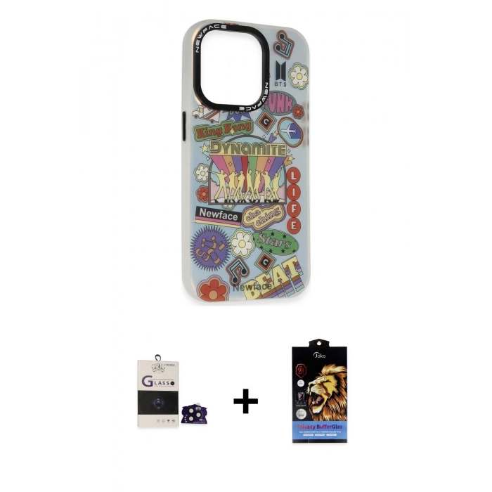 MARSİLYAN™- iPhone 14 Pro Max Kılıf Siluet Çizgi Koleksiyonu - Siyah Buffer Hayalet Cam Ekran Koruyucu + Bilvis Titan Kamera Lens - SH