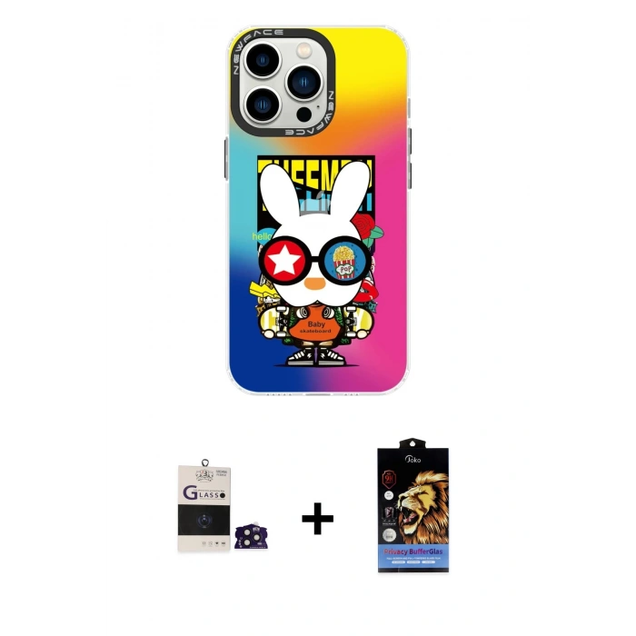MARSİLYAN™- iPhone 14 Pro Max Kılıf Siluet Çizgi Koleksiyonu - Siyah Buffer Hayalet Cam Ekran Koruyucu + Bilvis Titan Kamera Lens - DNMR
