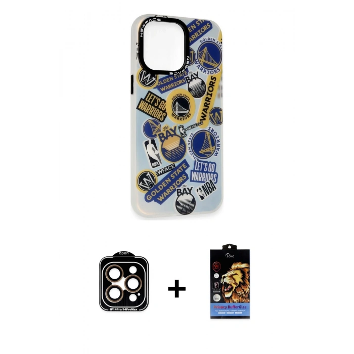 MARSİLYAN™- iPhone 14 Pro Max Kılıf Siluet Çizgi Koleksiyonu - Siyah Buffer Hayalet Cam Ekran Koruyucu + PVD Metal Kamera Lens - TU