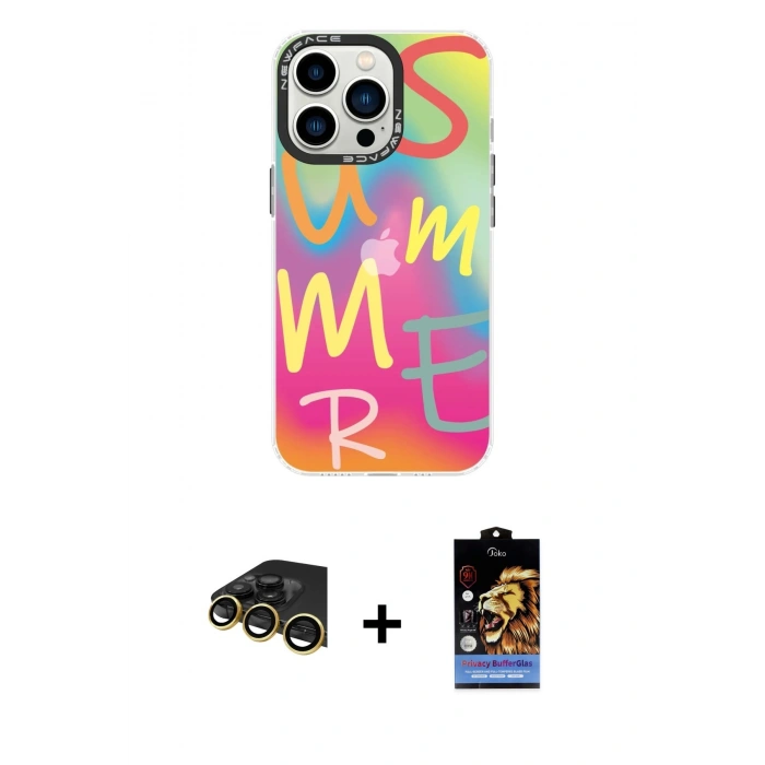 MARSİLYAN™- iPhone 14 Pro Max Kılıf Siluet Çizgi Koleksiyonu - Siyah Buffer Hayalet Cam Ekran Koruyucu + Raze Metal Kamera Lens - GD
