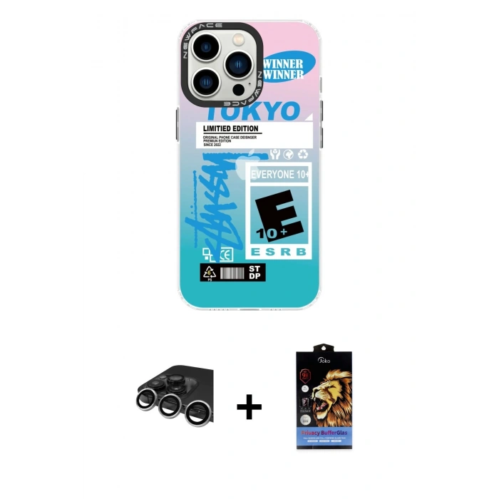MARSİLYAN™- iPhone 14 Pro Max Kılıf Siluet Çizgi Koleksiyonu - Siyah Buffer Hayalet Cam Ekran Koruyucu + Raze Metal Kamera Lens - GS