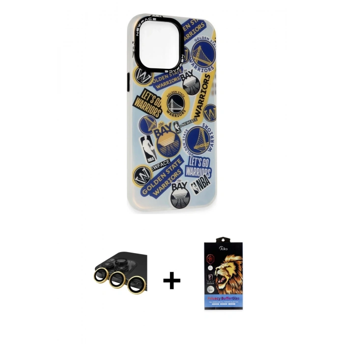 MARSİLYAN™- iPhone 14 Pro Max Kılıf Siluet Çizgi Koleksiyonu - Siyah Buffer Hayalet Cam Ekran Koruyucu + Raze Metal Kamera Lens - GD