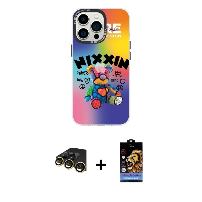MARSİLYAN™- iPhone 14 Pro Max Kılıf Siluet Çizgi Koleksiyonu - Siyah Buffer Hayalet Cam Ekran Koruyucu + Raze Metal Kamera Lens - GD