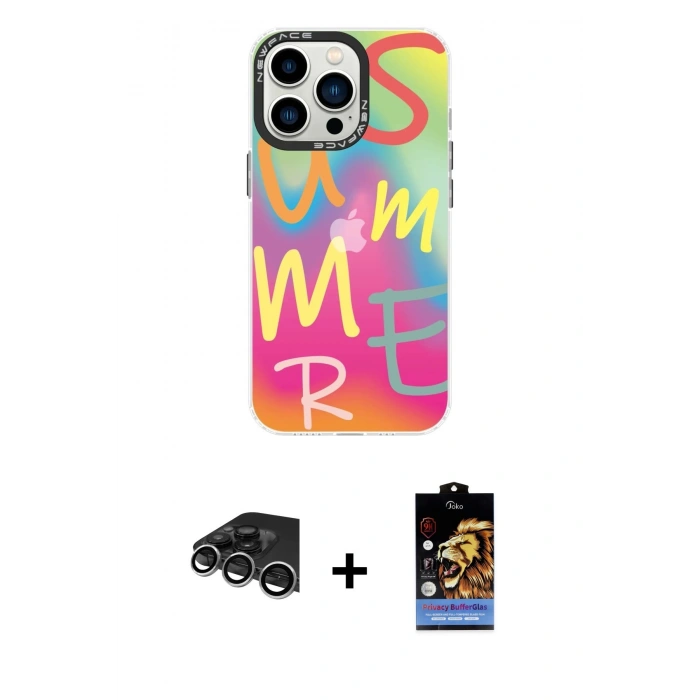 MARSİLYAN™- iPhone 14 Pro Max Kılıf Siluet Çizgi Koleksiyonu - Siyah Buffer Hayalet Cam Ekran Koruyucu + Raze Metal Kamera Lens - GS