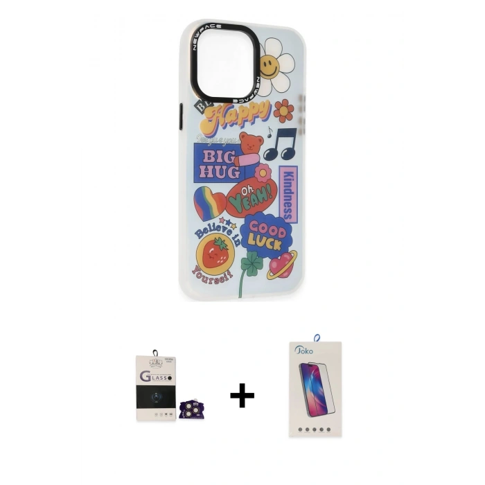 MARSİLYAN™- iPhone 14 Pro Max Kılıf Siluet Çizgi Koleksiyonu - Siyah Joko 5D Cam + Bilvis Titan Kamera Lens - GD