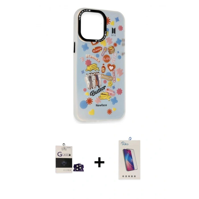 MARSİLYAN™- iPhone 14 Pro Max Kılıf Siluet Çizgi Koleksiyonu - Siyah Joko 5D Cam + Bilvis Titan Kamera Lens - SH